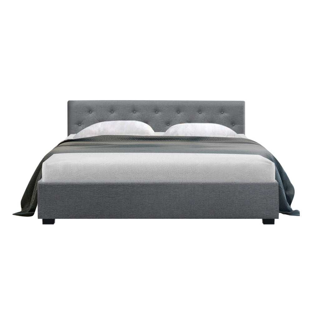 Queen Size Bed Frame With Headboard and Gas Lift Storage - Grey