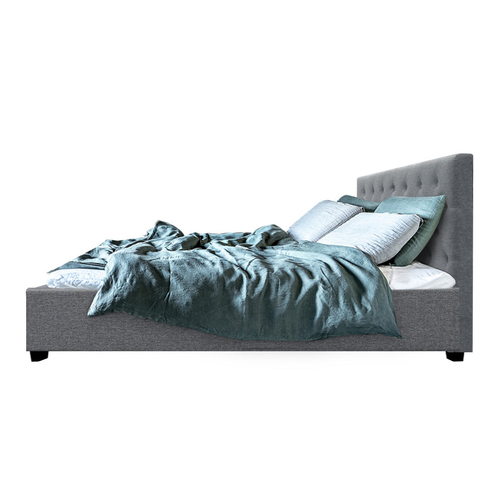 Queen Size Bed Frame With Headboard and Gas Lift Storage - Grey
