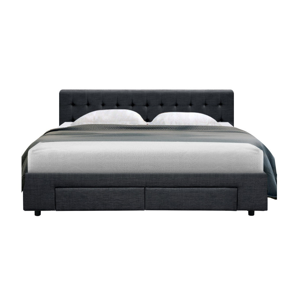 King Size Bed Frame With Bedhead and Storage Drawers - Charcoal