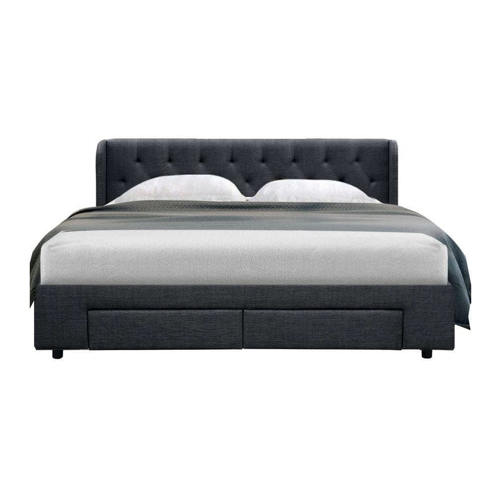 King Size Bed Frame With Headboard and Storage Drawers Fabric - Charcoal