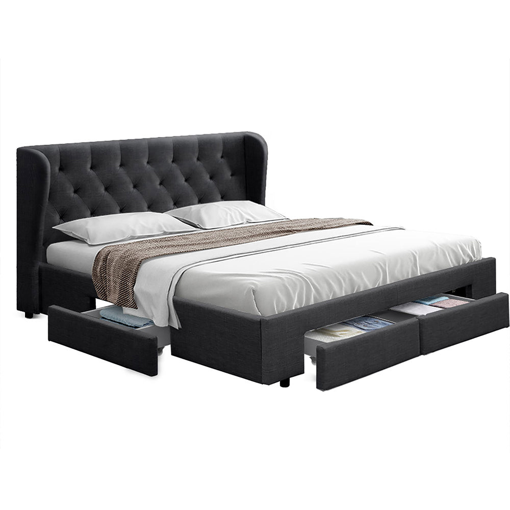 Queen Sized Bed Frame With Headboard and Storage Drawers Fabric - Charcoal