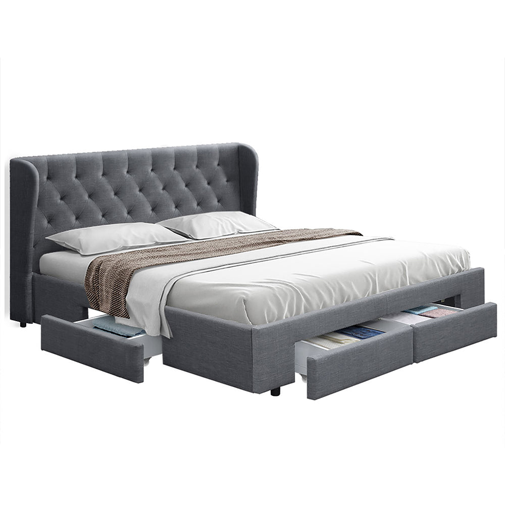 Out of Stock, Sorry! Queen Size Bed Frame With Storage Drawers - Charcoal Fabric