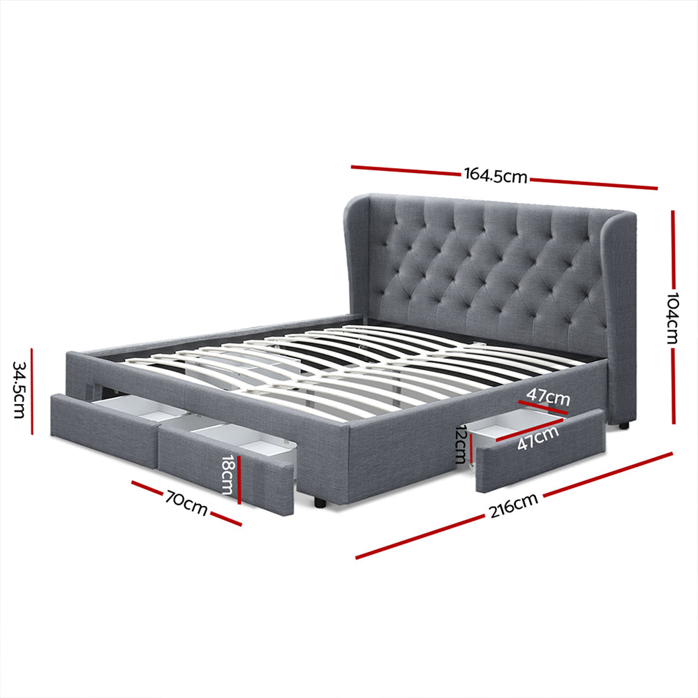 Out of Stock, Sorry! Queen Size Bed Frame With Storage Drawers - Charcoal Fabric