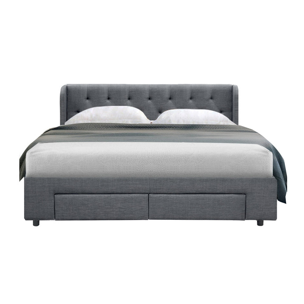 Out of Stock, Sorry! Queen Size Bed Frame With Storage Drawers - Charcoal Fabric