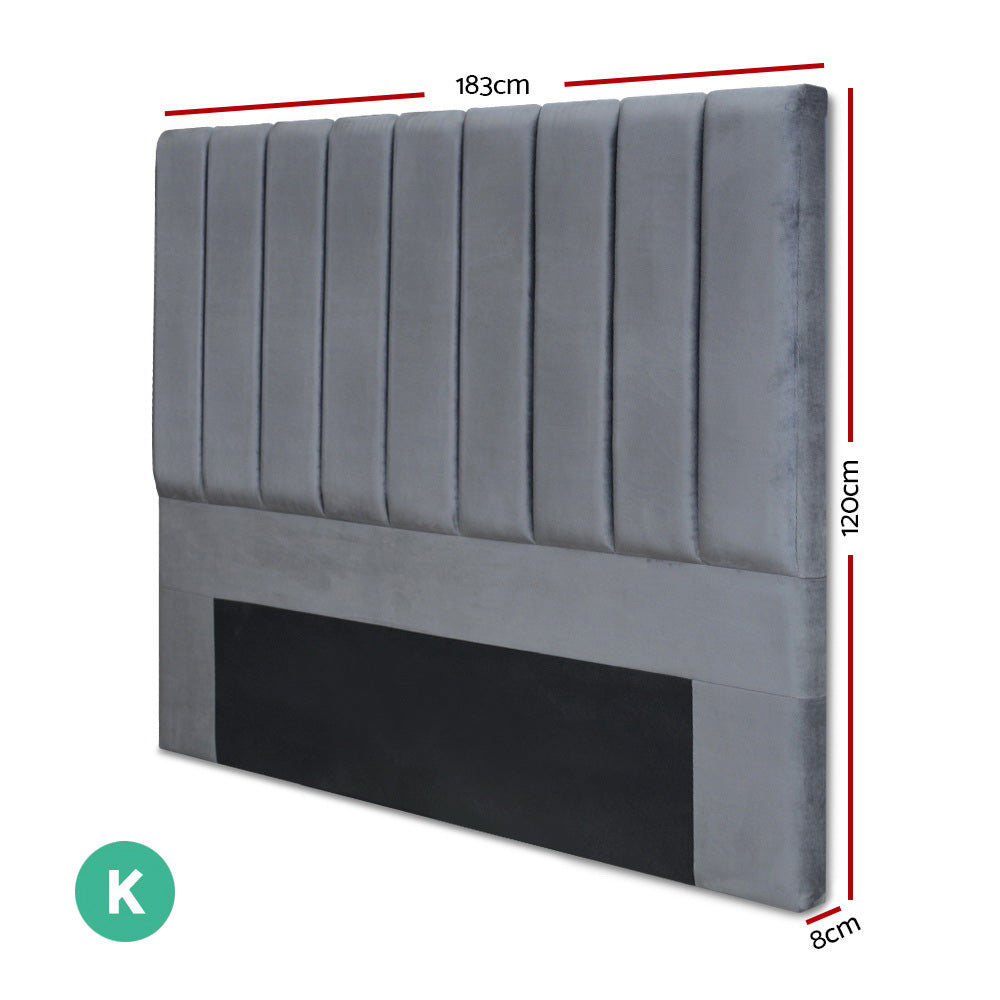 King Size Bed Head/Headboard - Grey Velvet