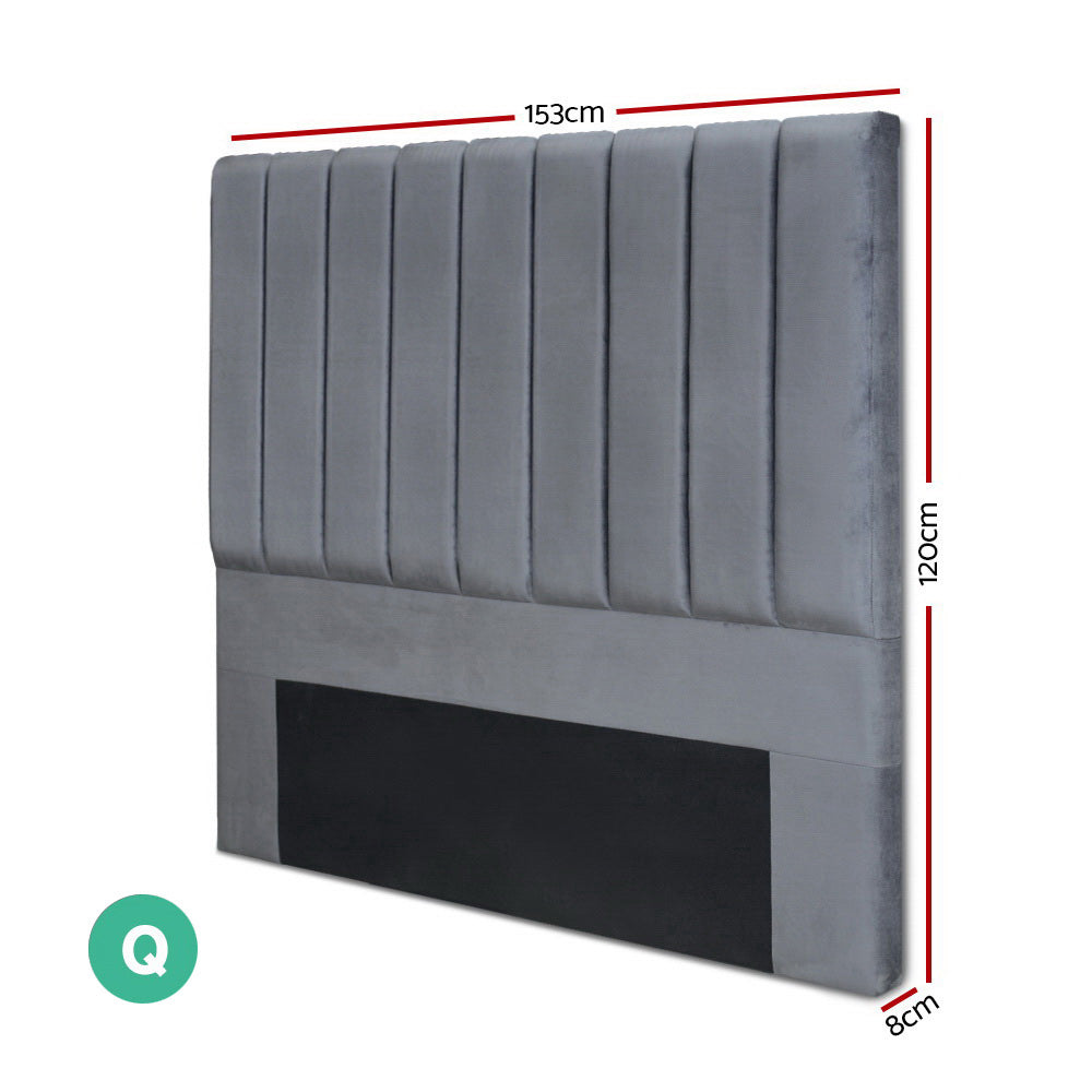 Queen Size Bedhead/Headboard - Velvet Grey