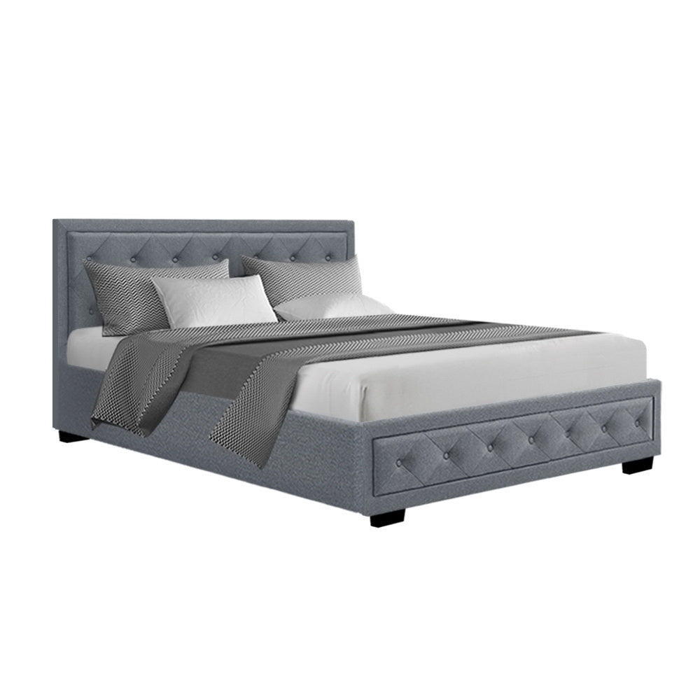 Double Bed Frame With Headboard and Gas Lift Storage - Grey