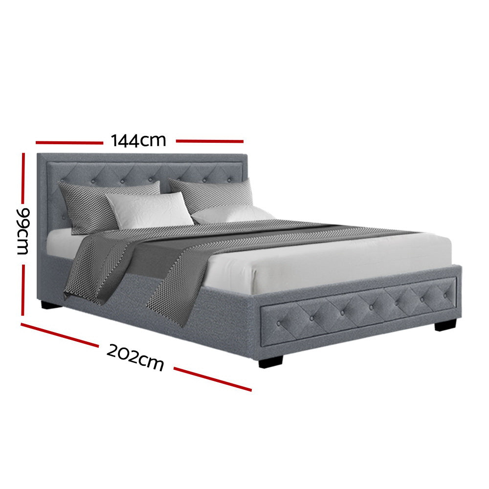 Double Bed Frame With Headboard and Gas Lift Storage - Grey