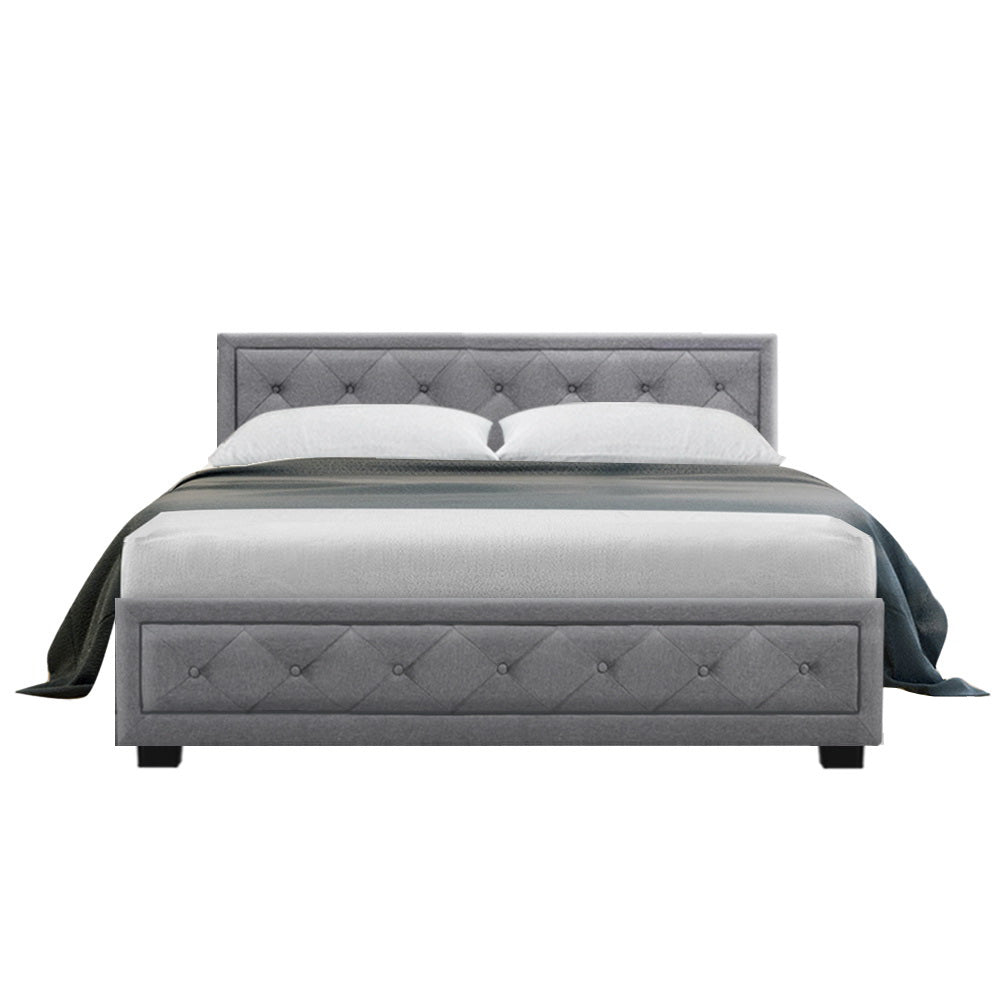 Double Bed Frame With Headboard and Gas Lift Storage - Grey