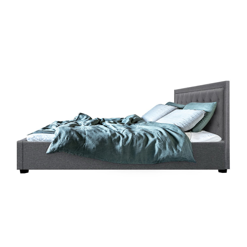 Double Bed Frame With Headboard and Gas Lift Storage - Grey