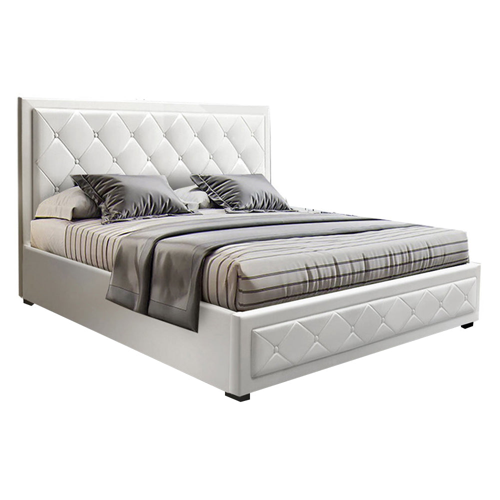 Double Size Bed Frame With Gas Lift Storage - White