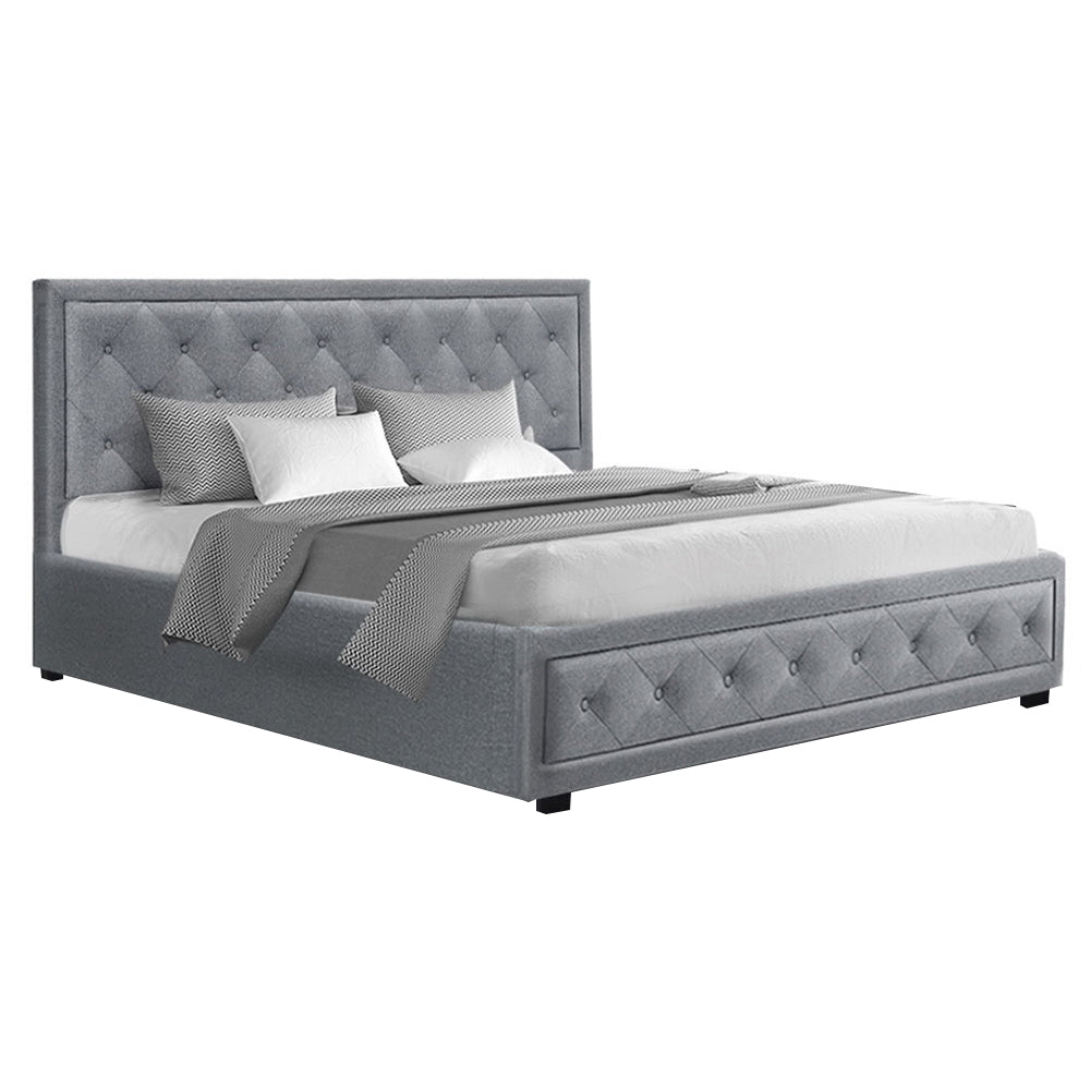 King Size Bed Frame With Gas Lift Storage - Grey Fabric