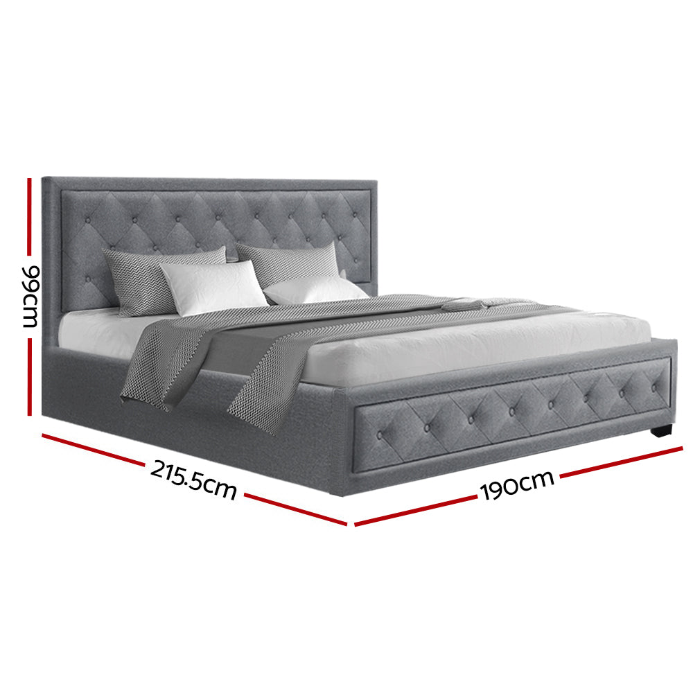 King Size Bed Frame With Gas Lift Storage - Grey Fabric