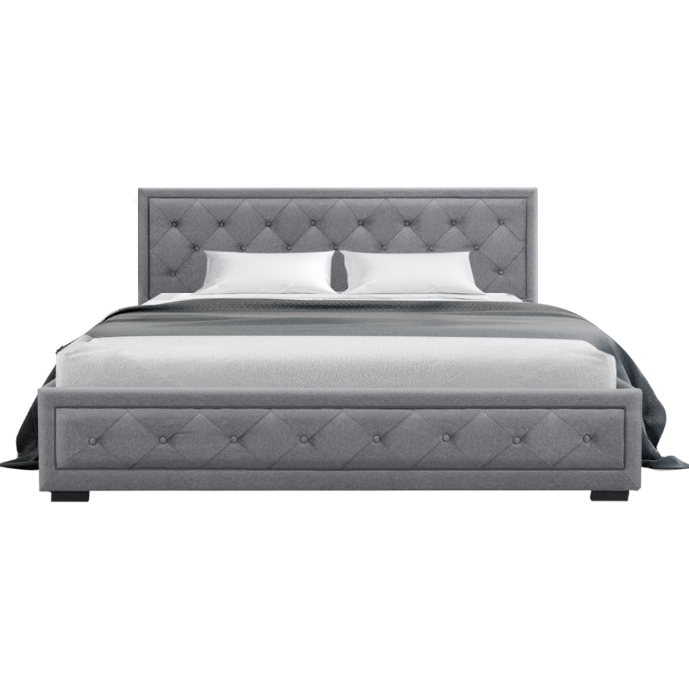 King Size Bed Frame With Gas Lift Storage - Grey Fabric