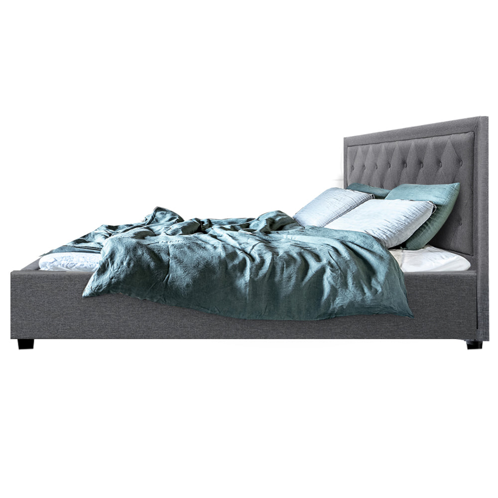 King Size Bed Frame With Gas Lift Storage - Grey Fabric