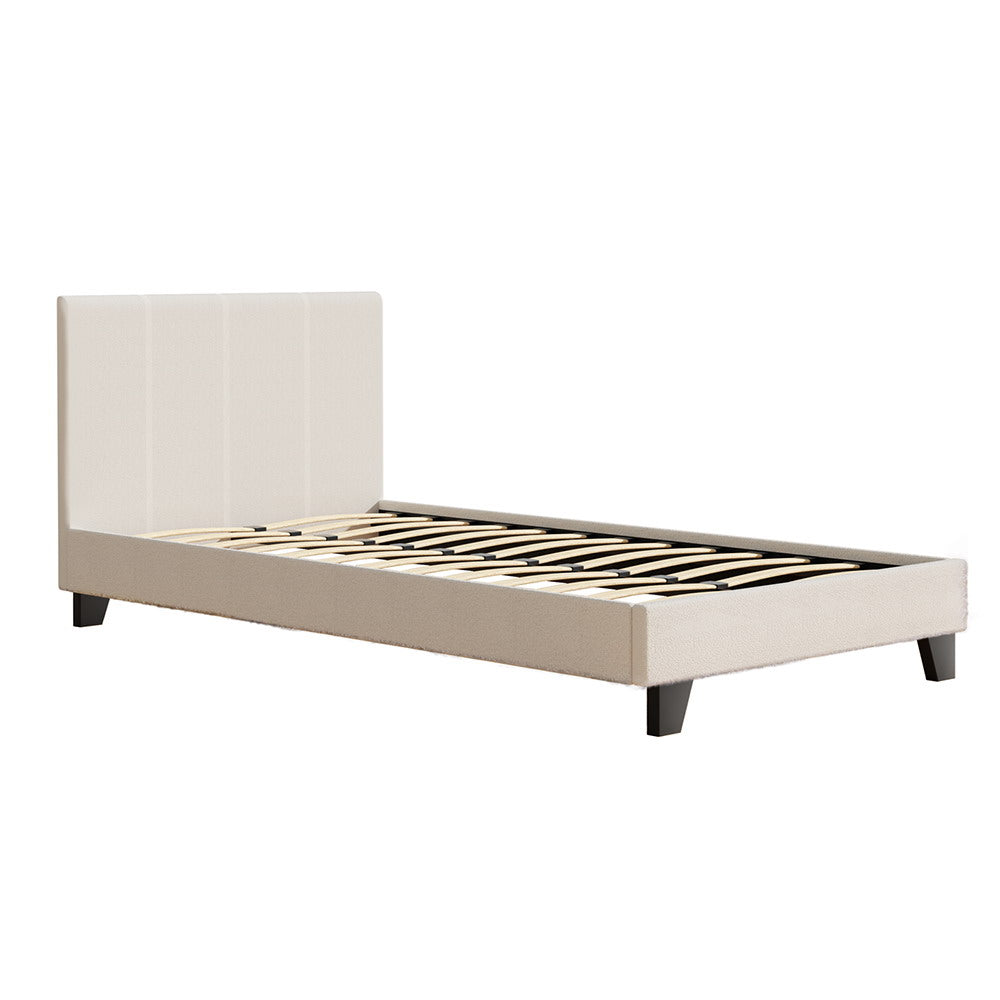 King Single Size Bed Frame Boucle Fabric With Bedhead