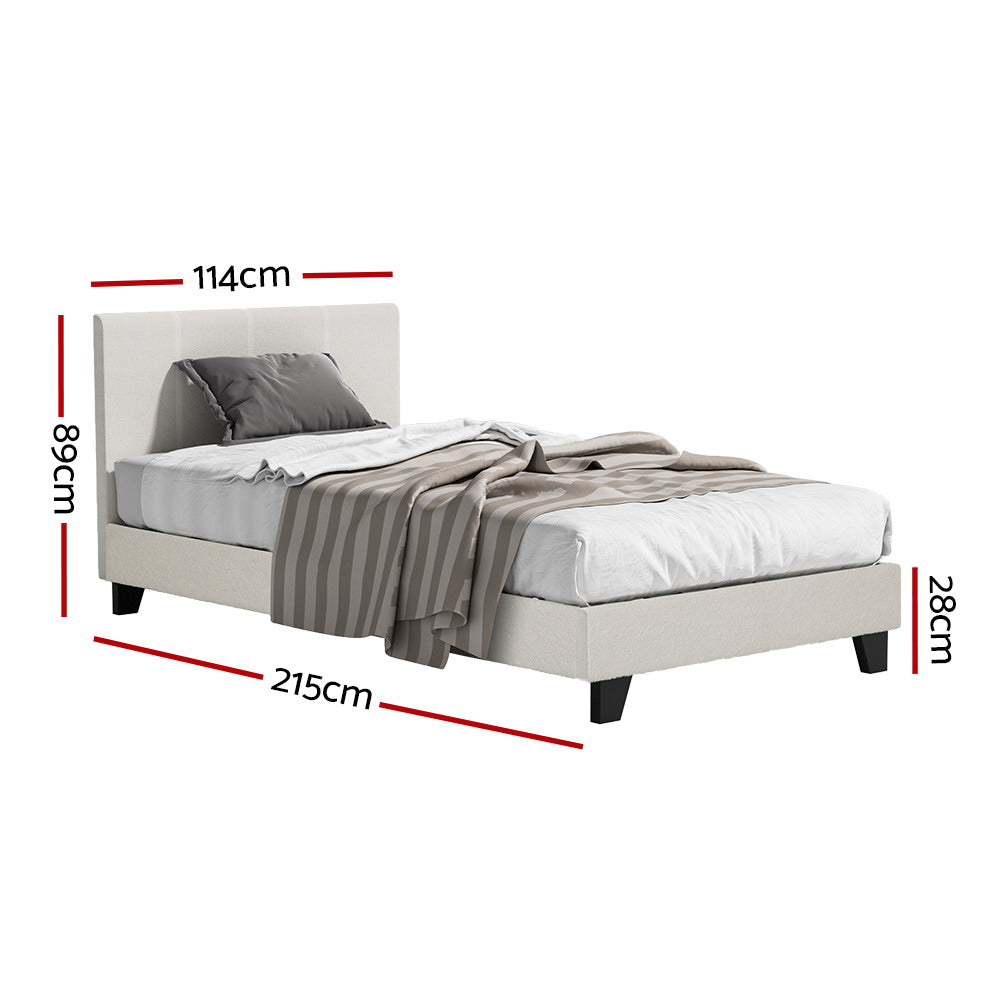 King Single Size Bed Frame Boucle Fabric With Bedhead