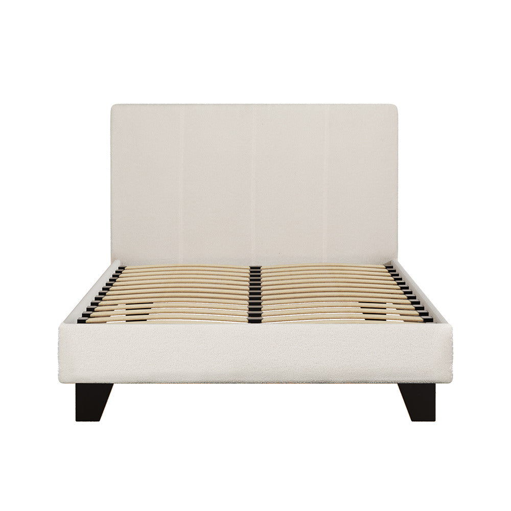 King Single Size Bed Frame Boucle Fabric With Bedhead