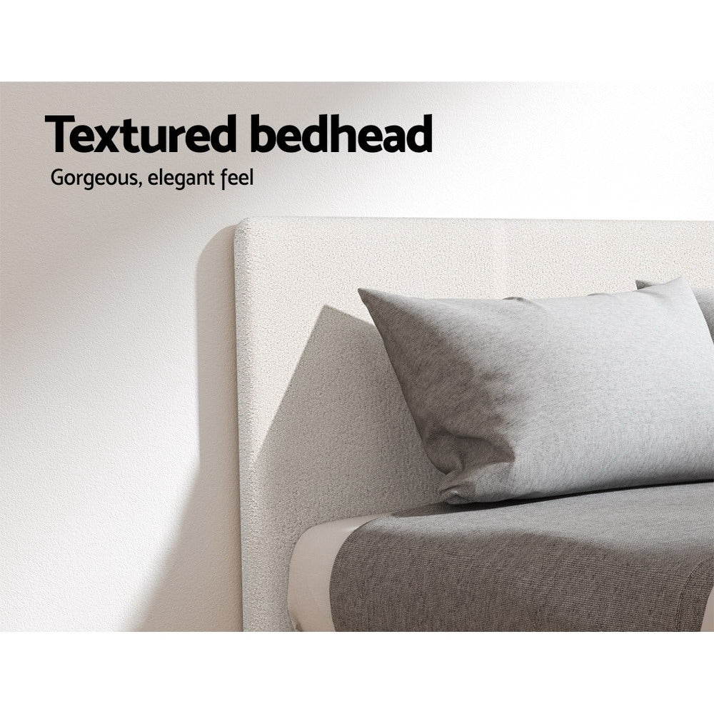 King Single Size Bed Frame Boucle Fabric With Bedhead