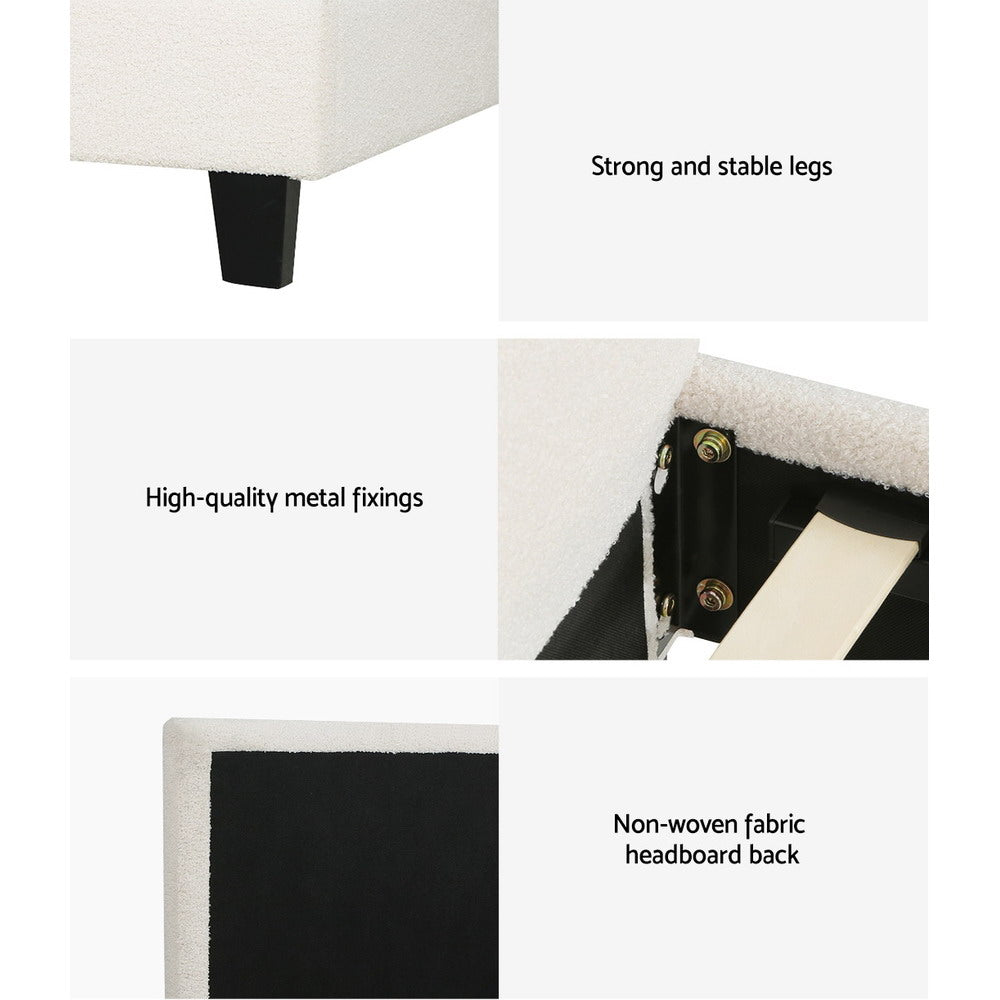 King Single Size Bed Frame Boucle Fabric With Bedhead