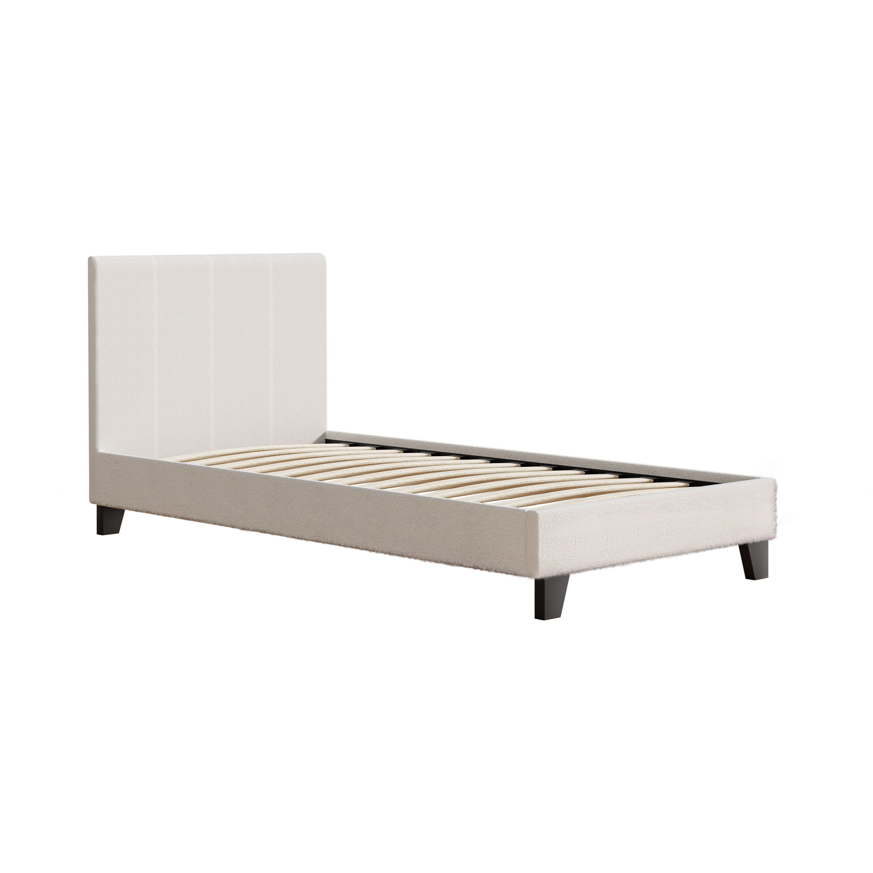 Single Size Bed Frame With Headboard - Boucle Fabric