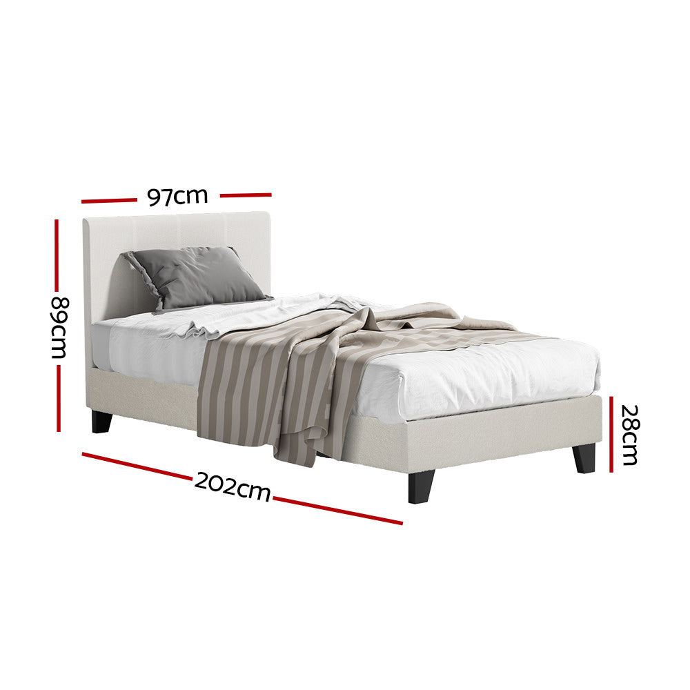 Single Size Bed Frame With Headboard - Boucle Fabric