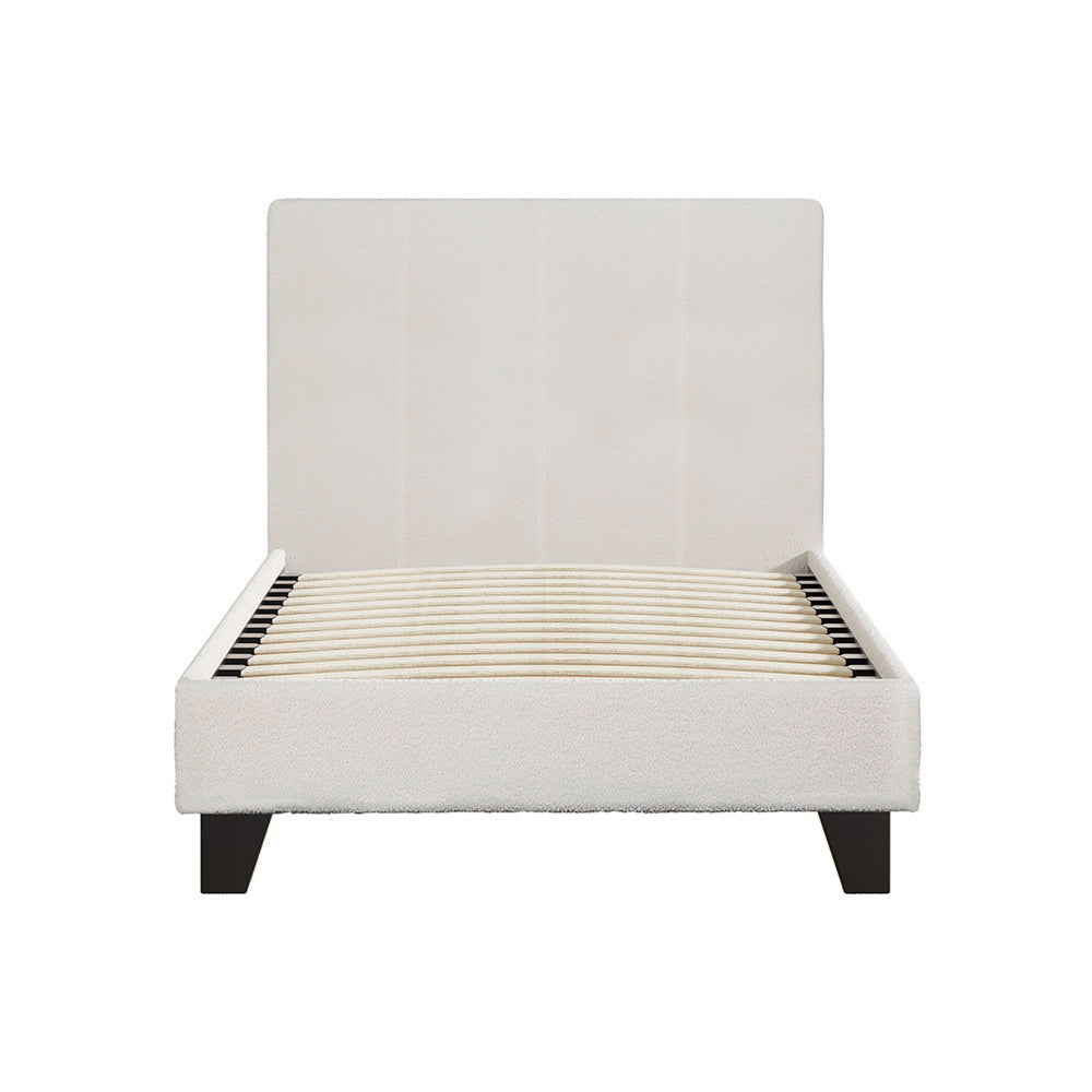 Single Size Bed Frame With Headboard - Boucle Fabric