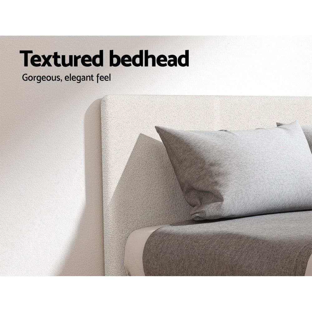 Single Size Bed Frame With Headboard - Boucle Fabric
