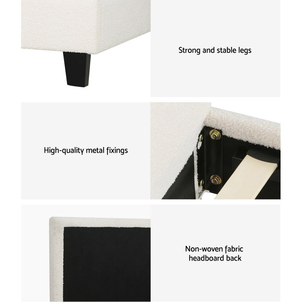 Single Size Bed Frame With Headboard - Boucle Fabric