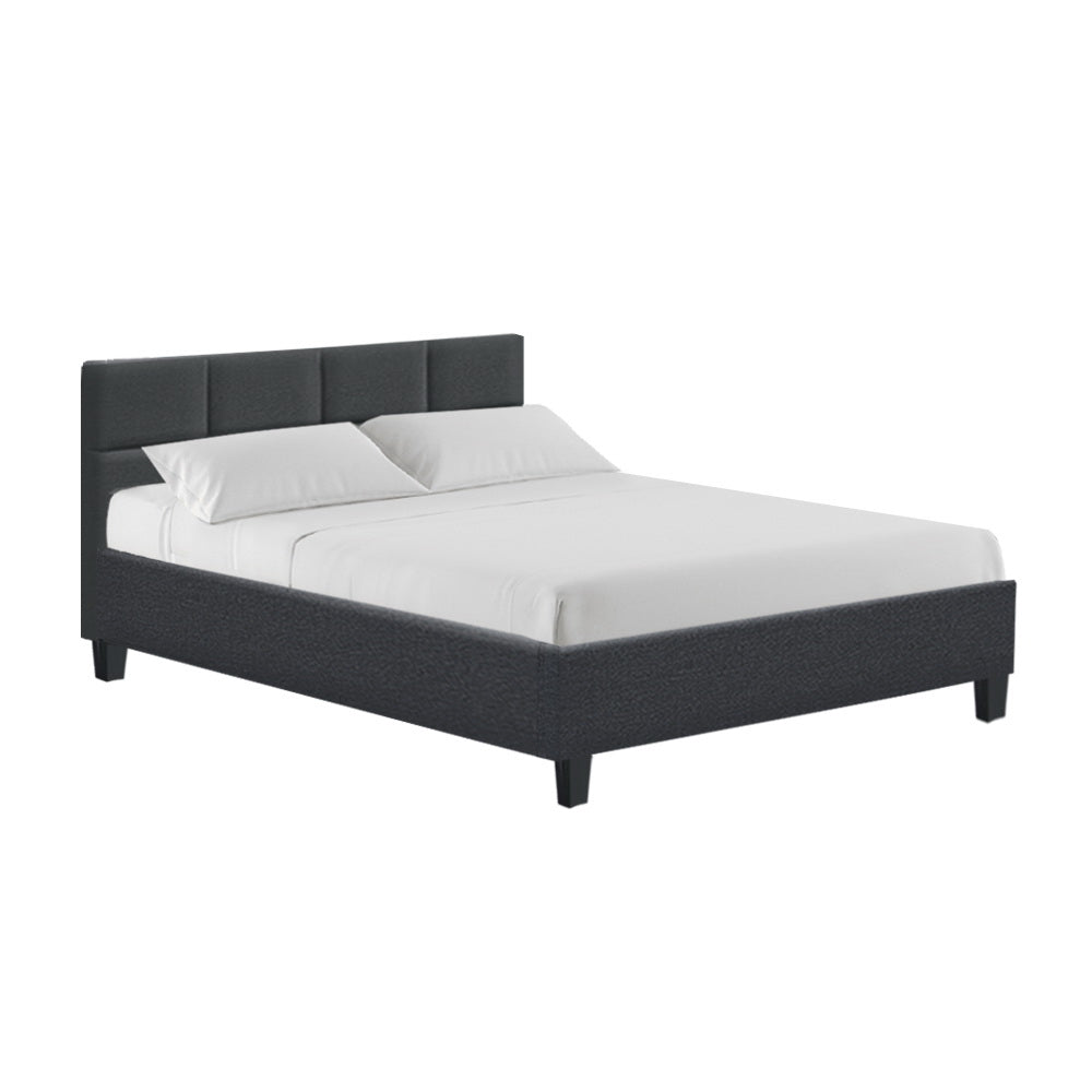 Double Size Bed Frame With Headboard  - Charcoal Fabric