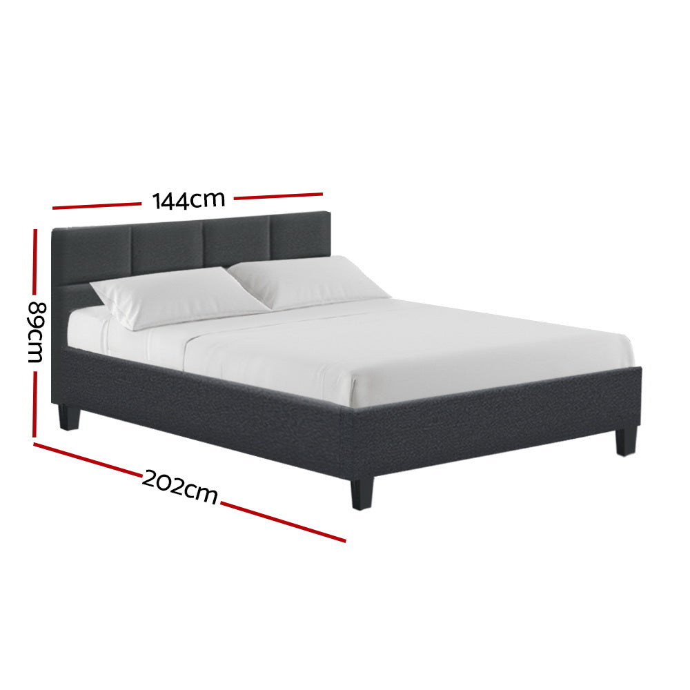Double Size Bed Frame With Headboard  - Charcoal Fabric