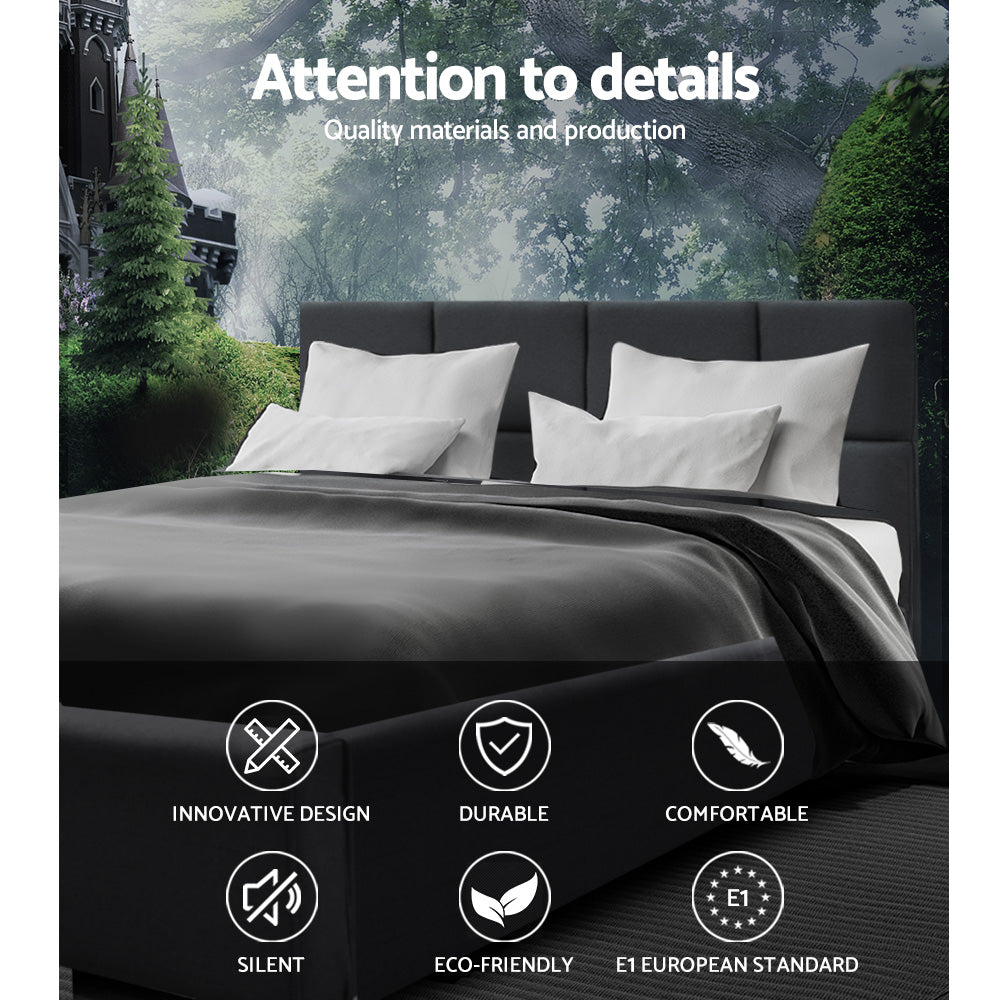 Double Size Bed Frame With Headboard  - Charcoal Fabric