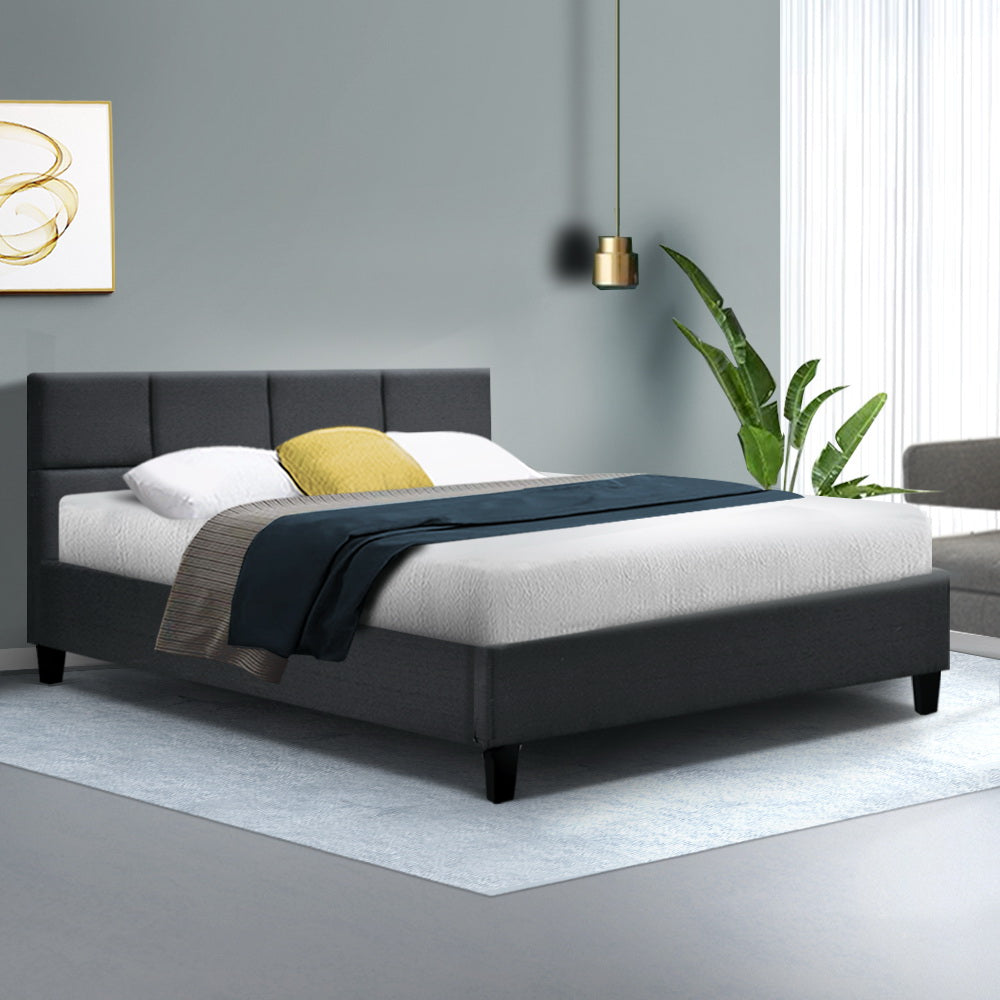 Double Size Bed Frame With Headboard  - Charcoal Fabric
