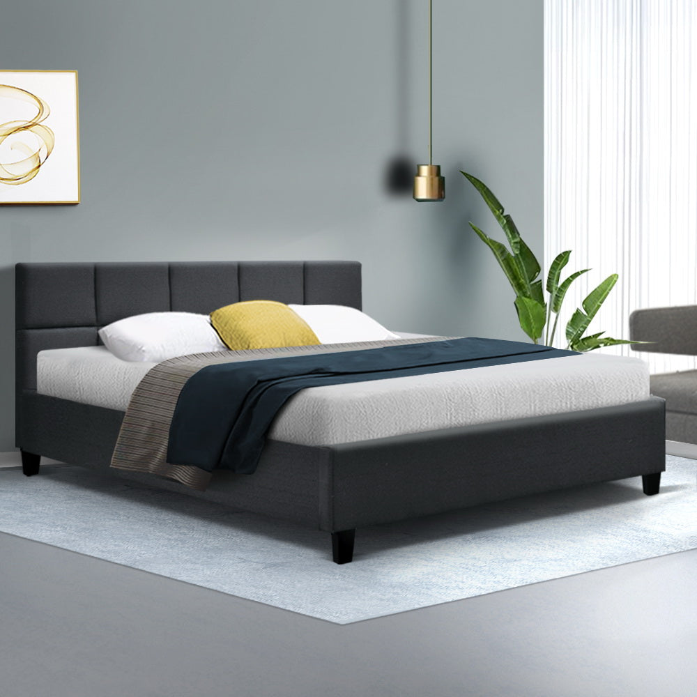 Queen Size Bed Frame In Charcoal Fabric
