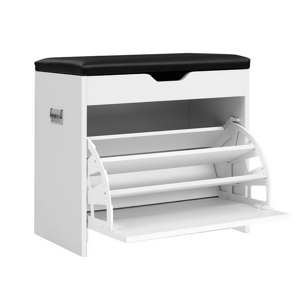 Shoe Cabinet Bench White 15 Pairs