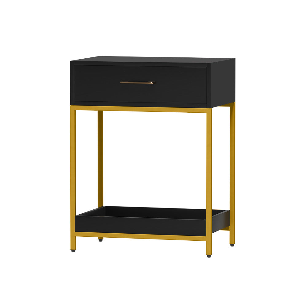 Bedside Table with Drawer and lower shelf - Black