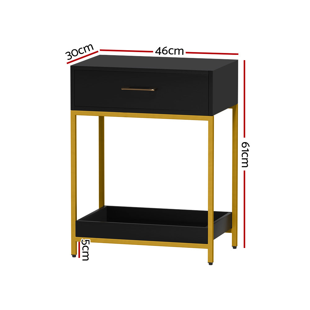 Bedside Table with Drawer and lower shelf - Black