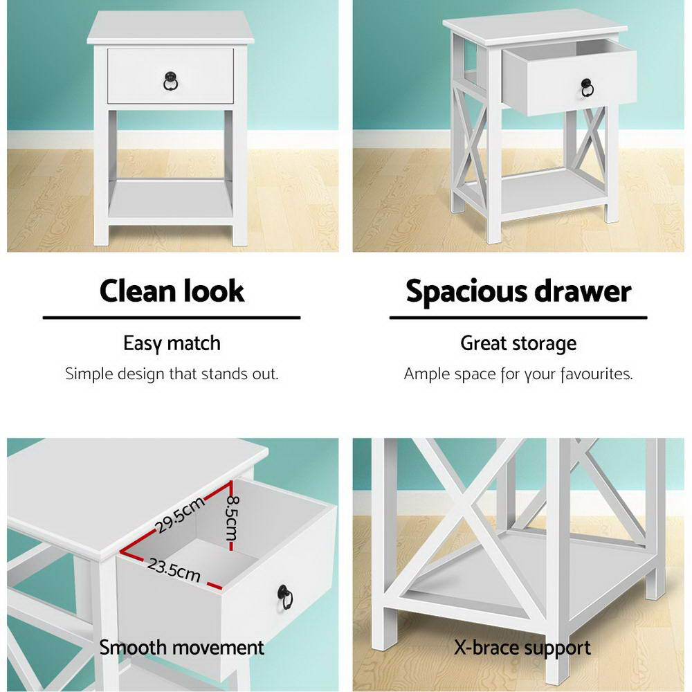 No Assembly Required! Set of Two Bedside Tables With Drawers