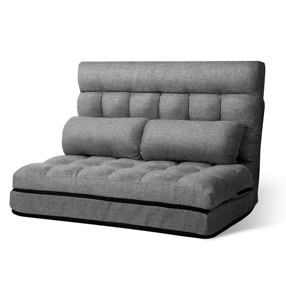 Free Shipping! 2-seater Folding Lounge/Sofa Floor - Grey Fabric