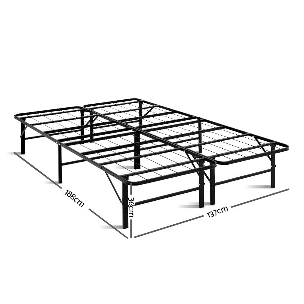 Double Folding Bed Frame Metal  - Black