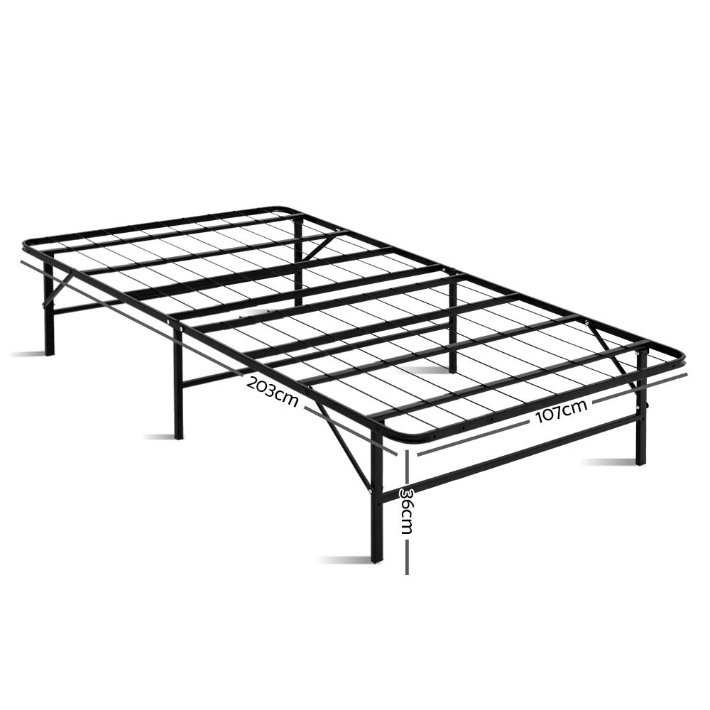 King Single Size Portable Folding Bed Frame Metal Black