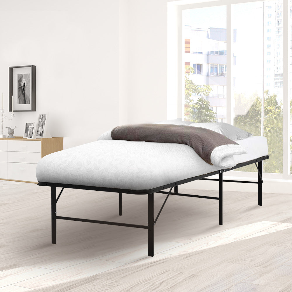 King Single Size Portable Folding Bed Frame Metal Black