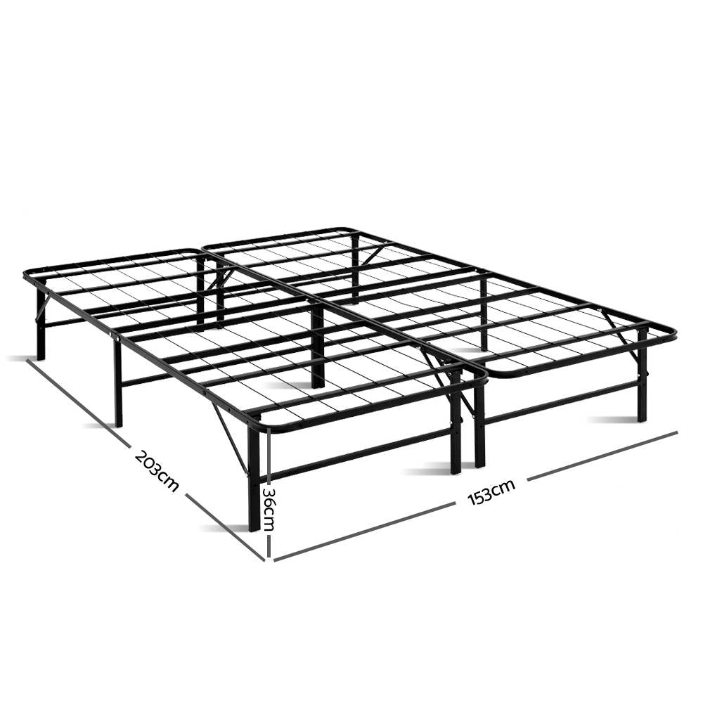 Queen Size Foldable Metal Bed Frame - Black