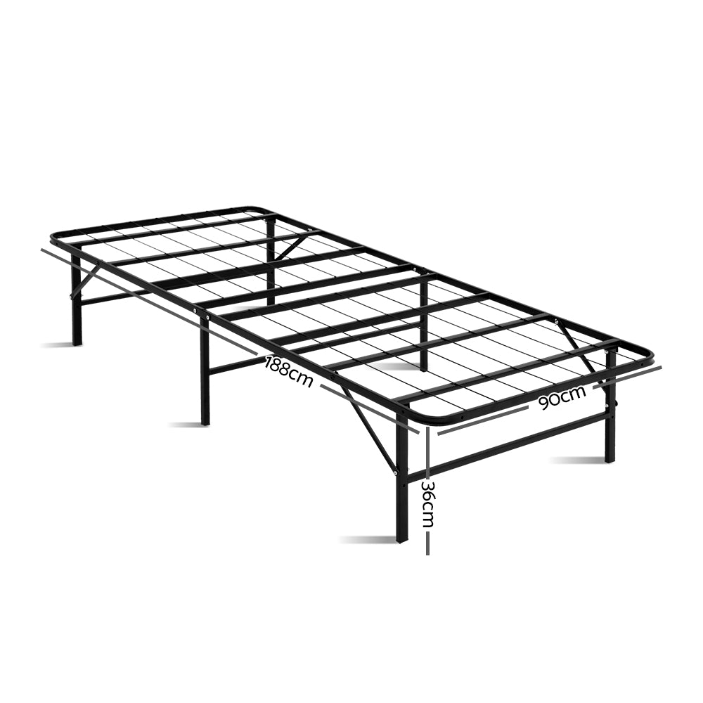 Single Size Folding Bed Frame Metal Bed Black