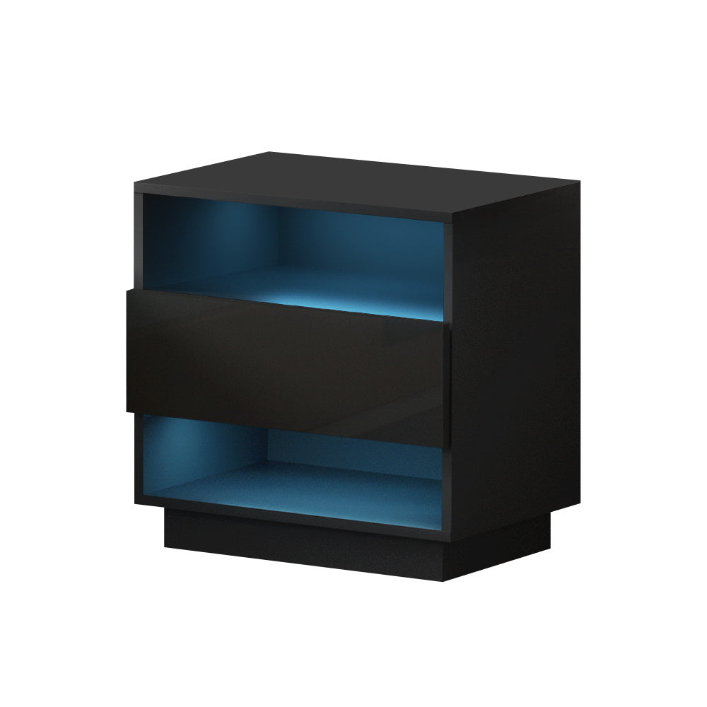 Bedside Table With LED Lit Drawer High Gloss Black