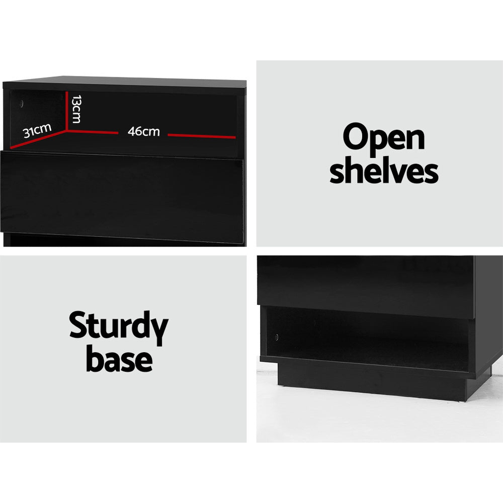 Bedside Table With LED Lit Drawer High Gloss Black