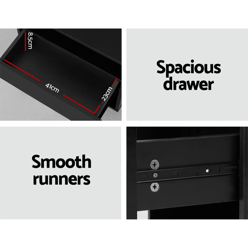 Bedside Table With LED Lit Drawer High Gloss Black