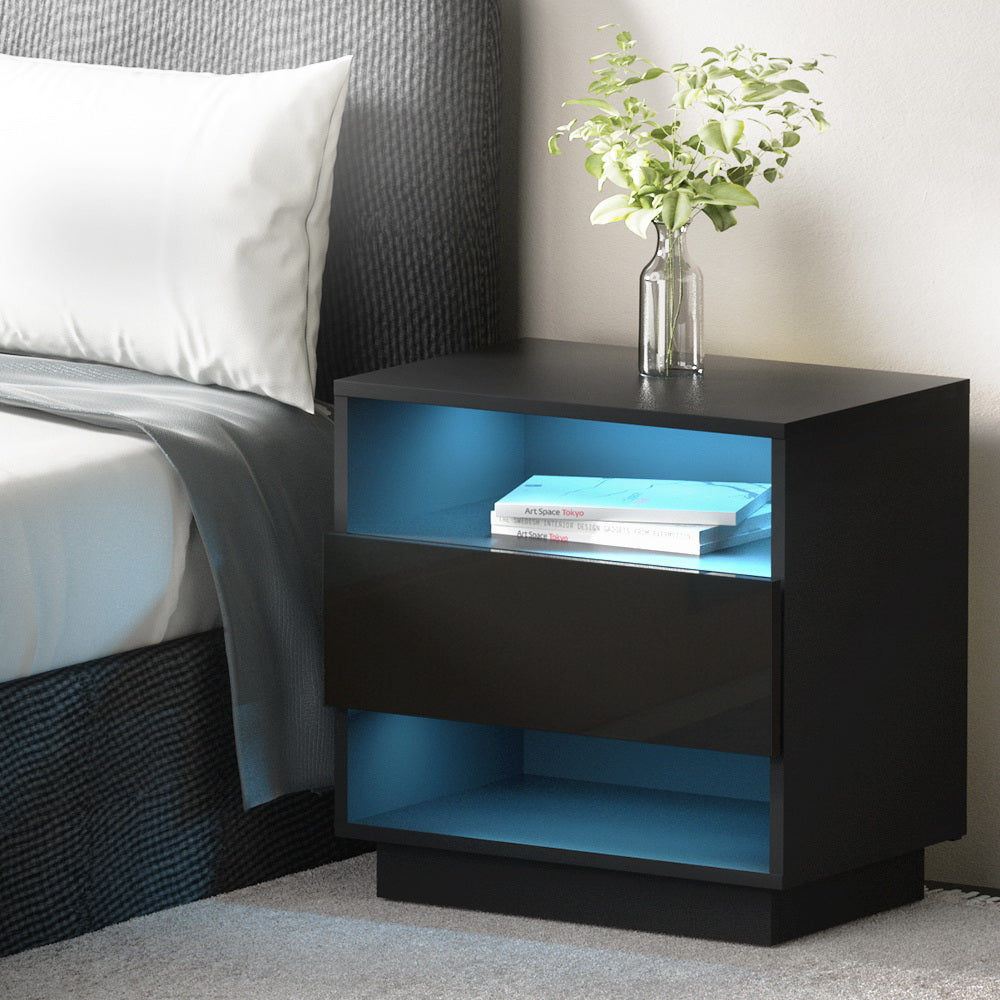 Free Shipping on this Bedside Table With LED Lit Drawer Nightstand High Gloss Black