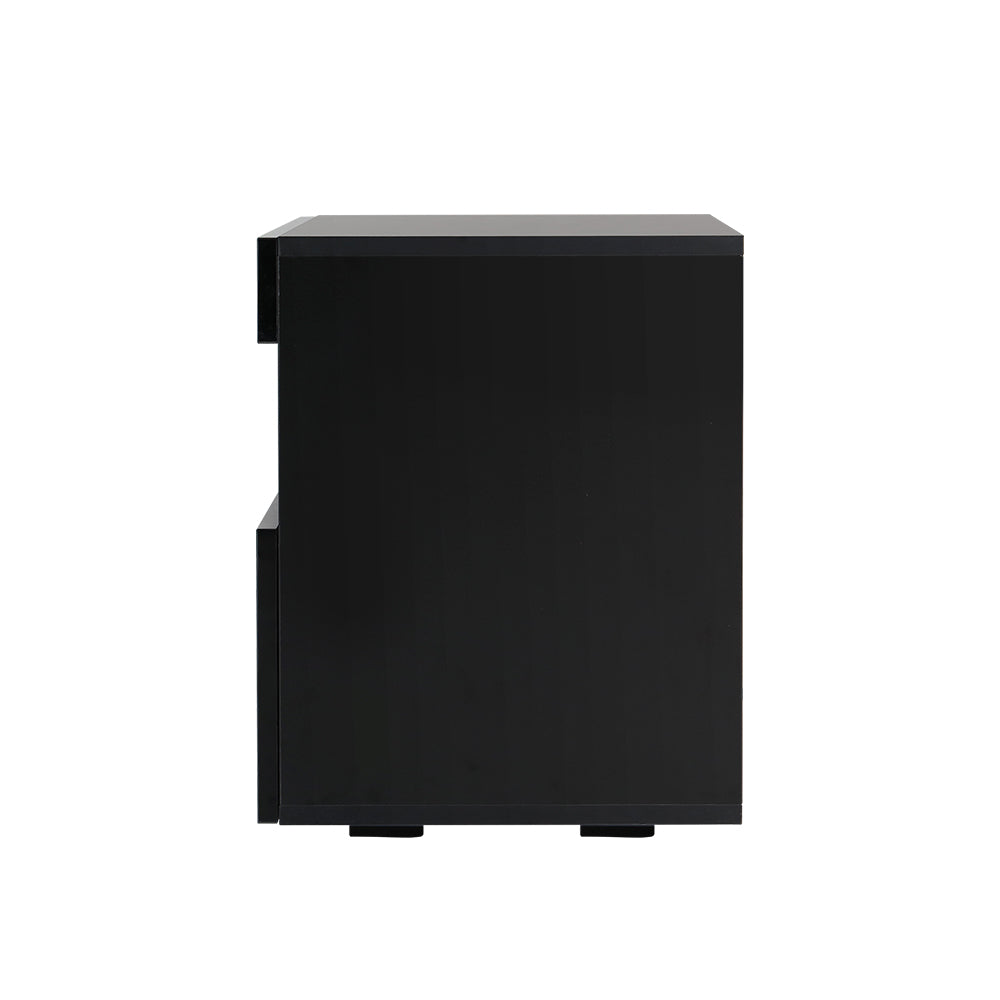 Bedside Table with Drawers RGB LED High Gloss Black