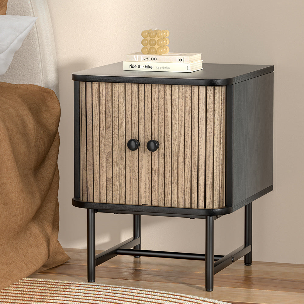 Out of Stock! Free Shipping on this Bedside Table with Sliding Doors - Black